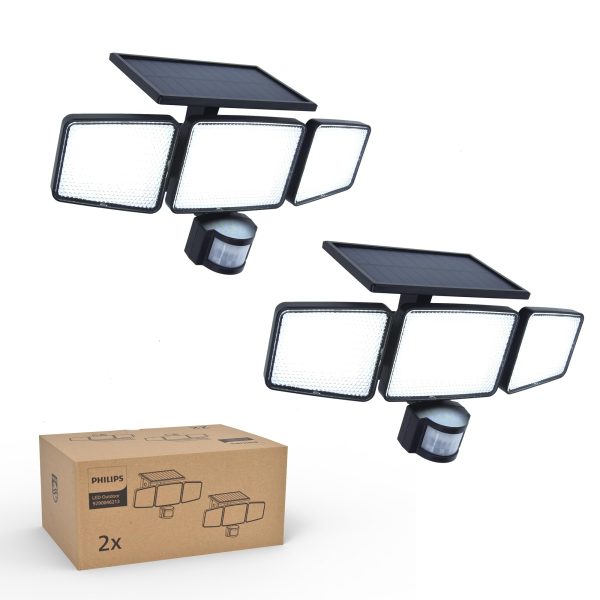 Philips Solar Security Light Outdoor Light 302 LED 1200lm，Solar-Powered Waterproof Wall-Mounted Flood Light w/PIR Motion Sensor, 3 Heads, IP65 Waterproof, 3 Modes (2)