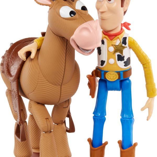 Mattel Disney Pixar Toy Story 4 Movie Set of 2 Action Figures, Collectible Pack Includes with Woody with Removable Hat & Rideable Bullseye