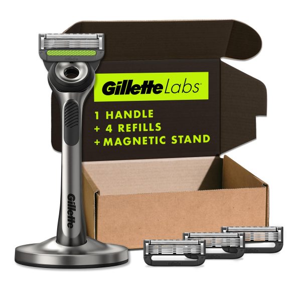 GilletteLabs with Exfoliating Bar by Gillette Razor for Men - 1 Handle, 4 Razor Blade Refills, Holiday Gifts for Men, Includes Premium Magnetic Stand