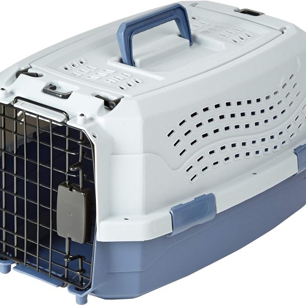 2-Door Top-Load Hard-Sided Dogs, Cats Pet Travel Carrier, Gray & Blue, 22.8"L x 15.0"W x 13.0"H