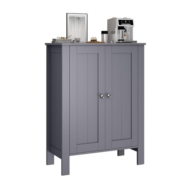 Freestanding Bathroom Organizer with Adjustable Shelves and Double Doors, 3-Tier Modern Home Storage Furniture for Living Room and Bathroom, Slate Gray