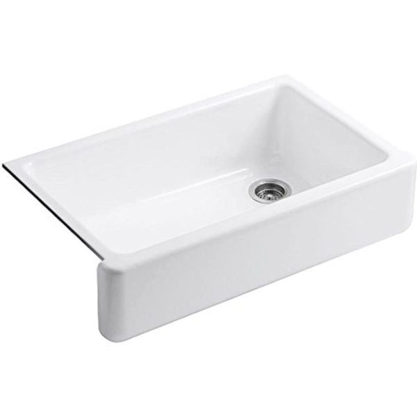 KOHLER 6489-0 Whitehaven 35 3/4" Undermount Single-Bowl Farmhouse Sink, Self-Trimming Tall Apron Front, White, 36 Inch